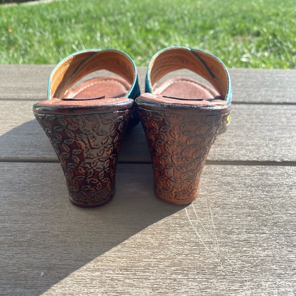 Handmade wooden heel, fabric wedges. Open toed. - Picture 4 of 4